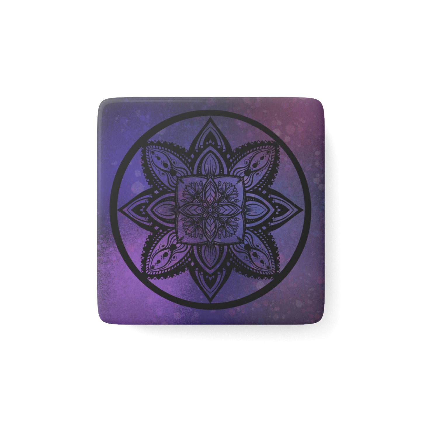 Plum Sanctuary Mandala - Square Porcelain Magnet