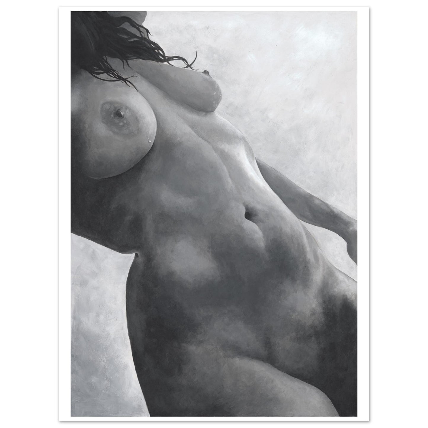 Black and white artistic depiction of a nude figure against a neutral background