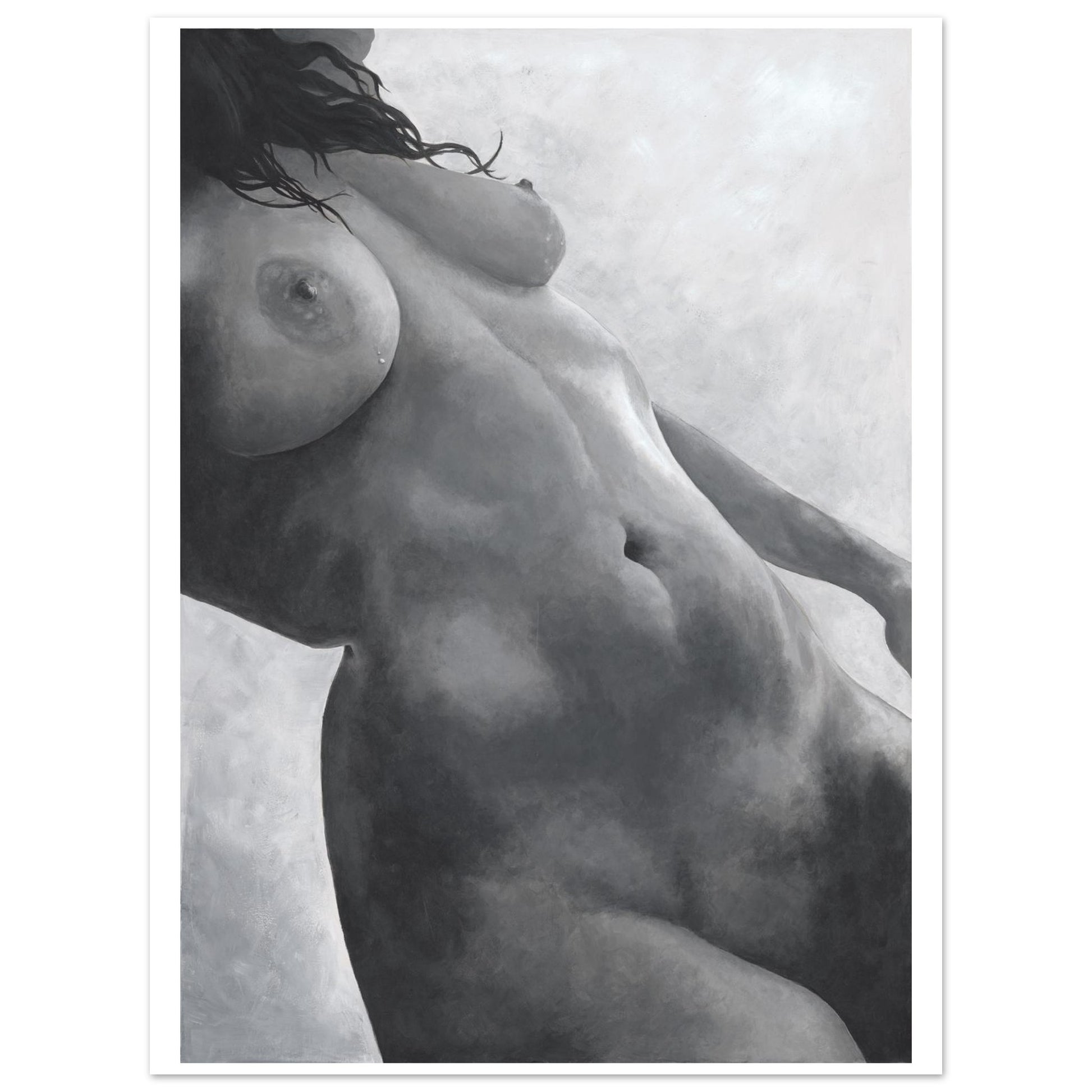 Black and white artistic depiction of a nude figure against a neutral background