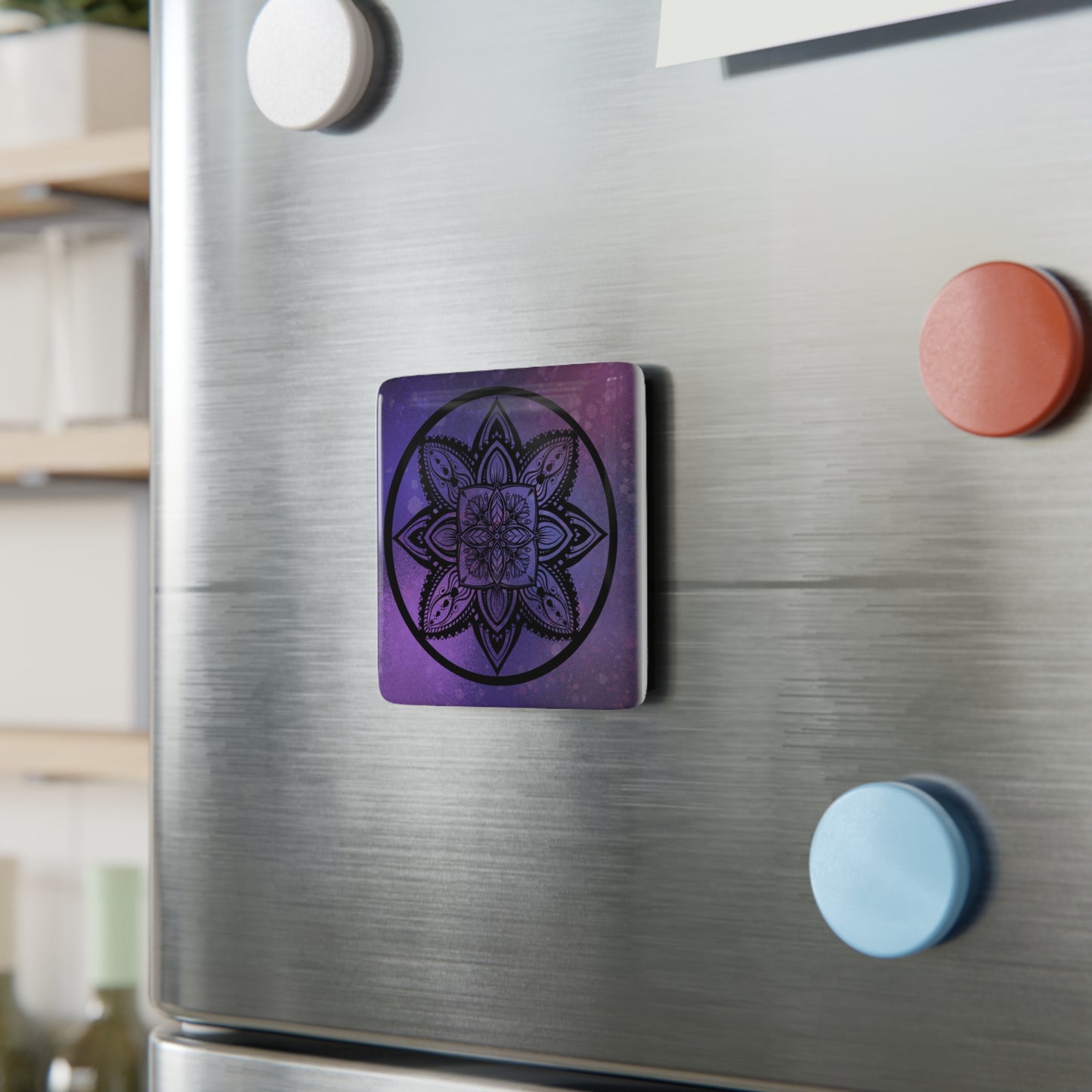 Plum Sanctuary Mandala - Square Porcelain Magnet