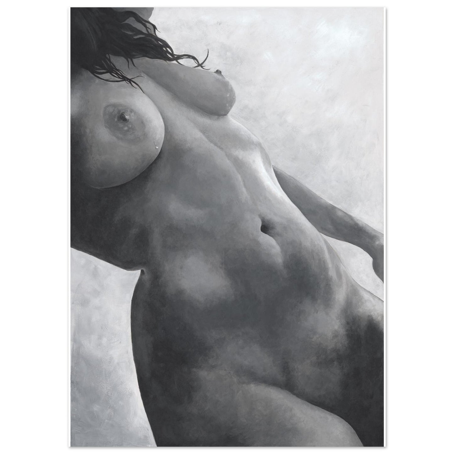 Black and white artistic depiction of a nude figure against a textured background
