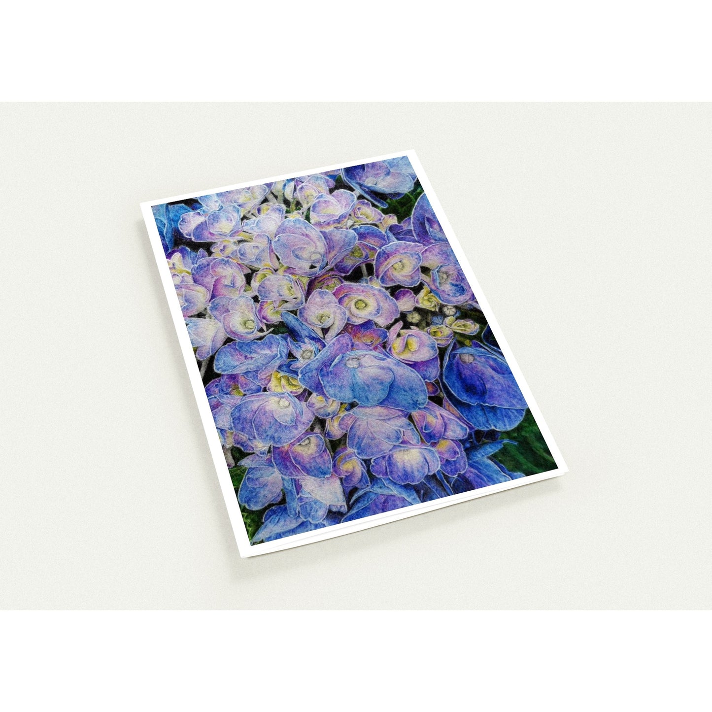 Greeting card with a blue floral design on a white background