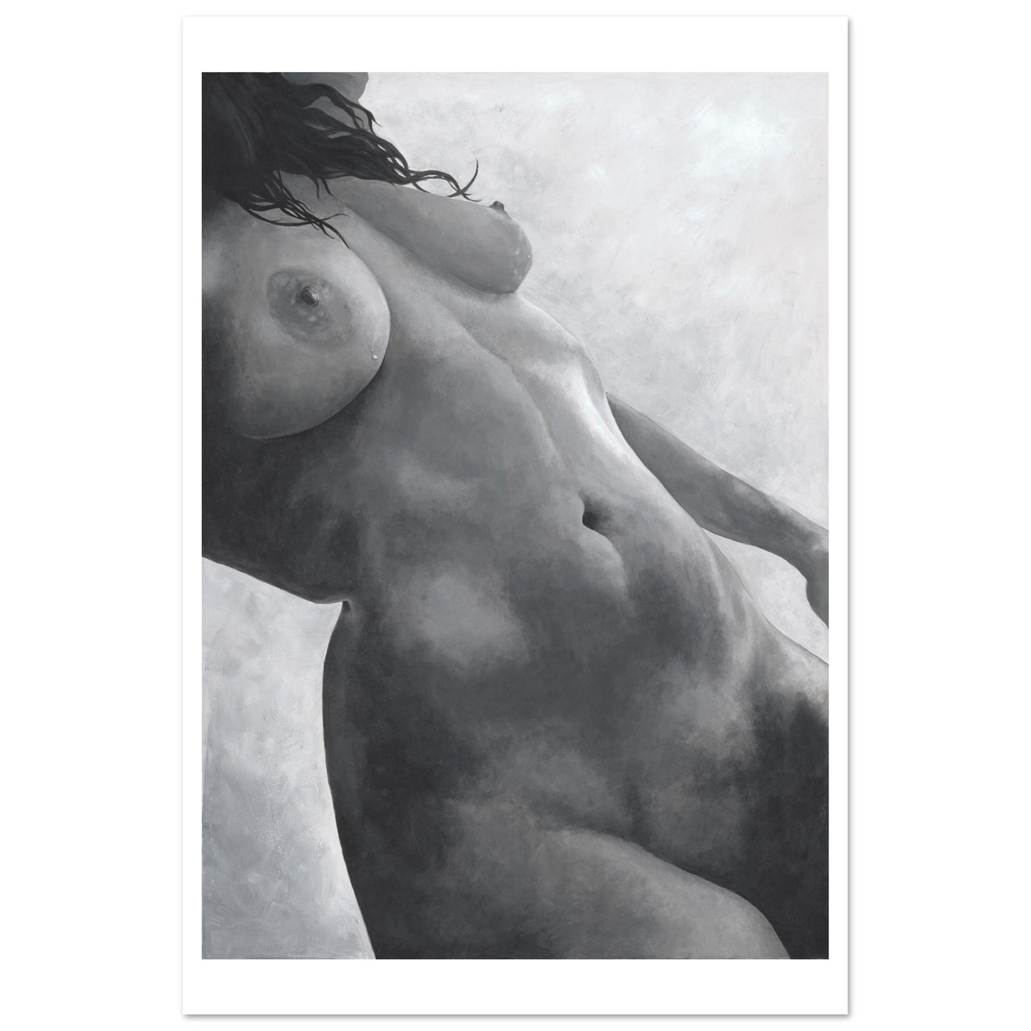 Black and white artistic depiction of a nude figure against a textured background