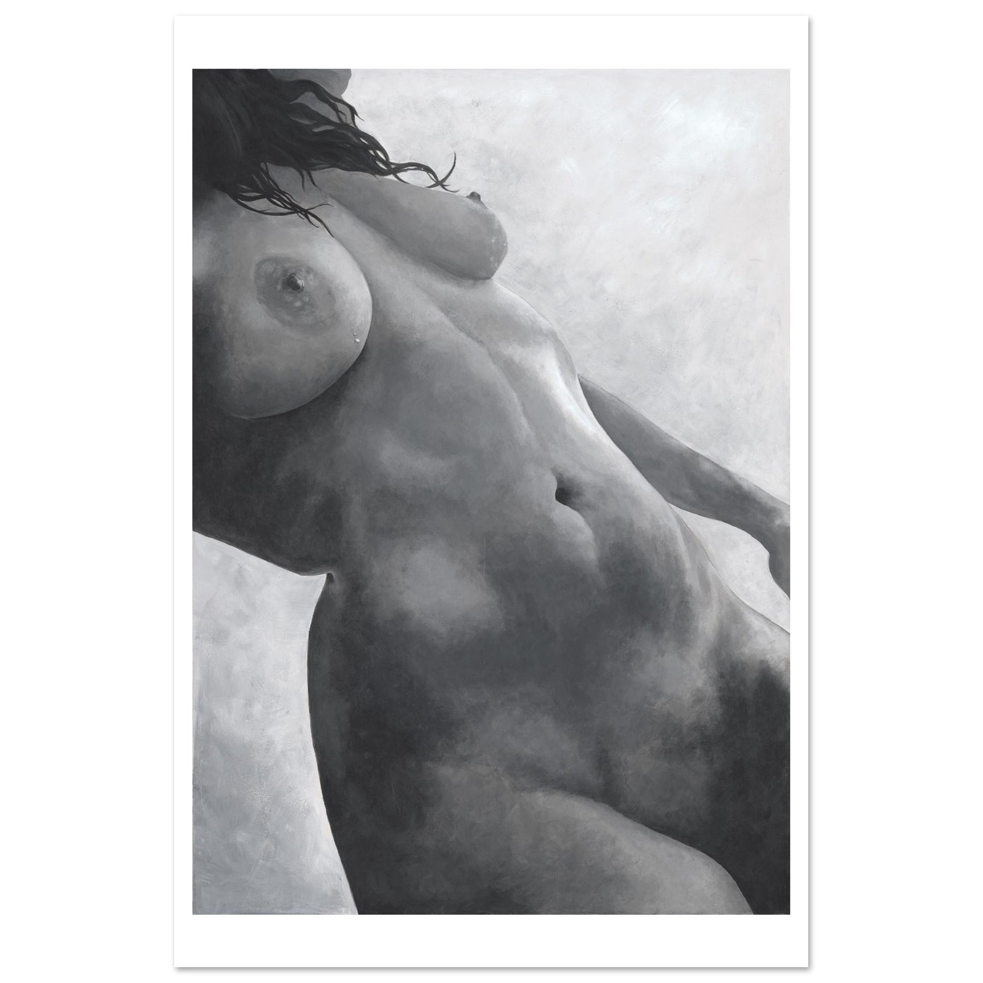 Black and white artistic depiction of a nude figure against a textured background